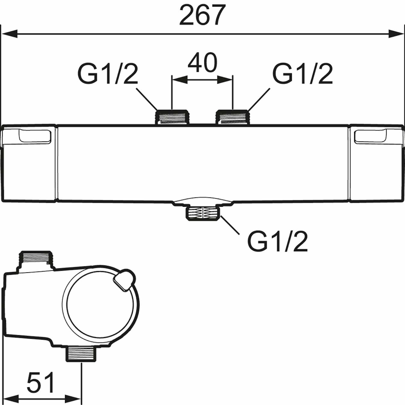 MORA - MMIX II Termostat duschblandare Dubbla backventilerinlopp upp/utlopp ned 40 c/c