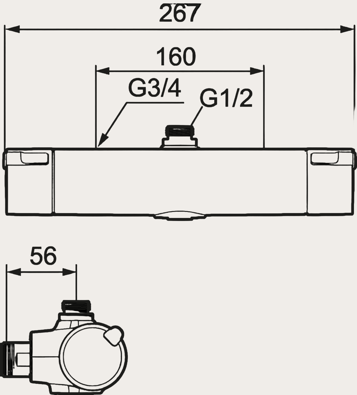 MORA - MMIX II  Termostat duschblandare  Dubbla backventiler utlopp upp 160 c/c