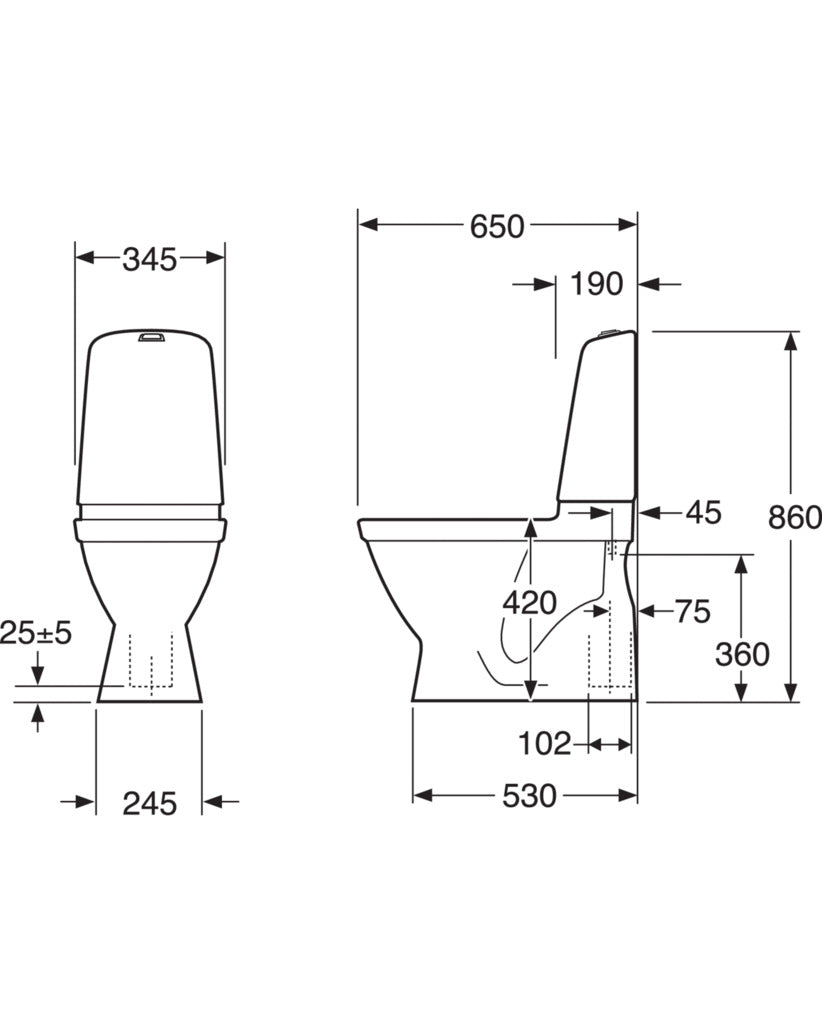 GUSTAVSBERG - Toalettstol Nautic 1500 dolt s-lås, Hygienic Flush - Limmontage