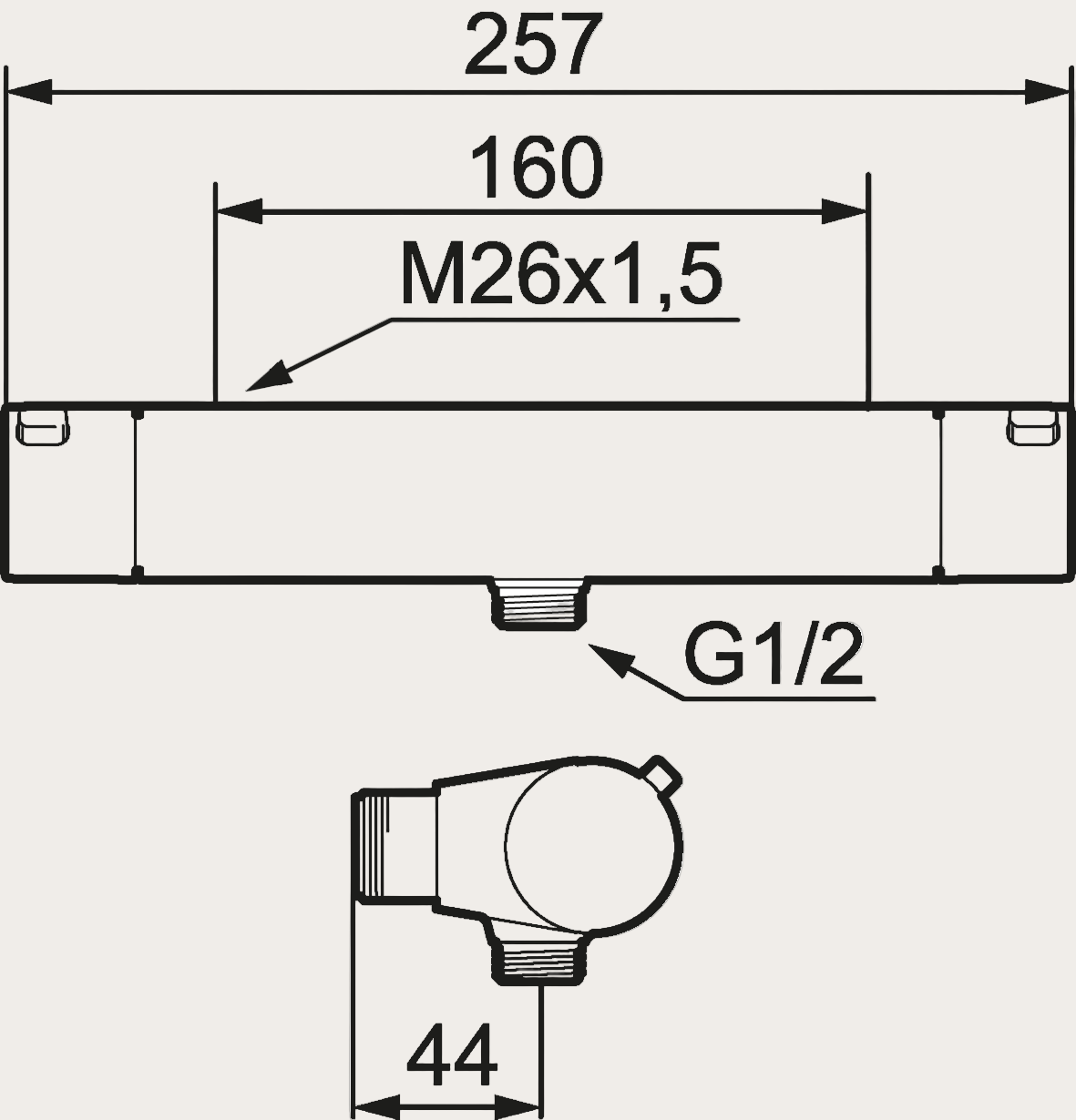 MORA - LYNX  Termostat duschblandare  Dubbla backventiler utlopp ned 160 c/c