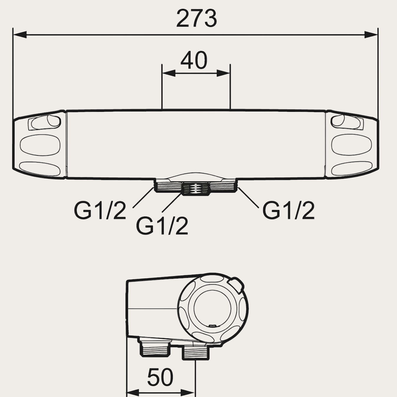 FMM 9000XE  Termostat duschblandare Inlopp ned/utlopp ned  40 c/c Tryckbalanserad Dubbla backventiler Blyfri.