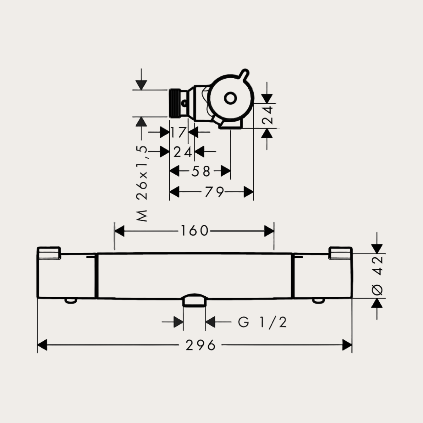 HANSGROHE - Ecostat 1001 CL Termostat duschblandare utlopp ned 150 c/c
