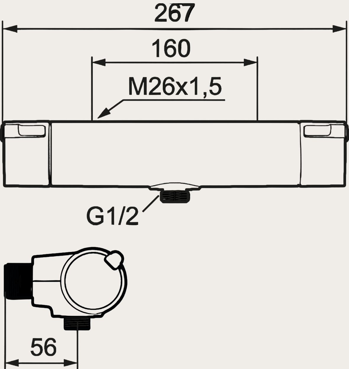 MORA - MMIX II  Termostat duschblandare Dubbla backventil utlopp ned 160 c/c