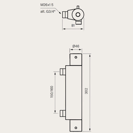 TAPWELL - EVM168 160 Termostat duschblandare 160 c/c